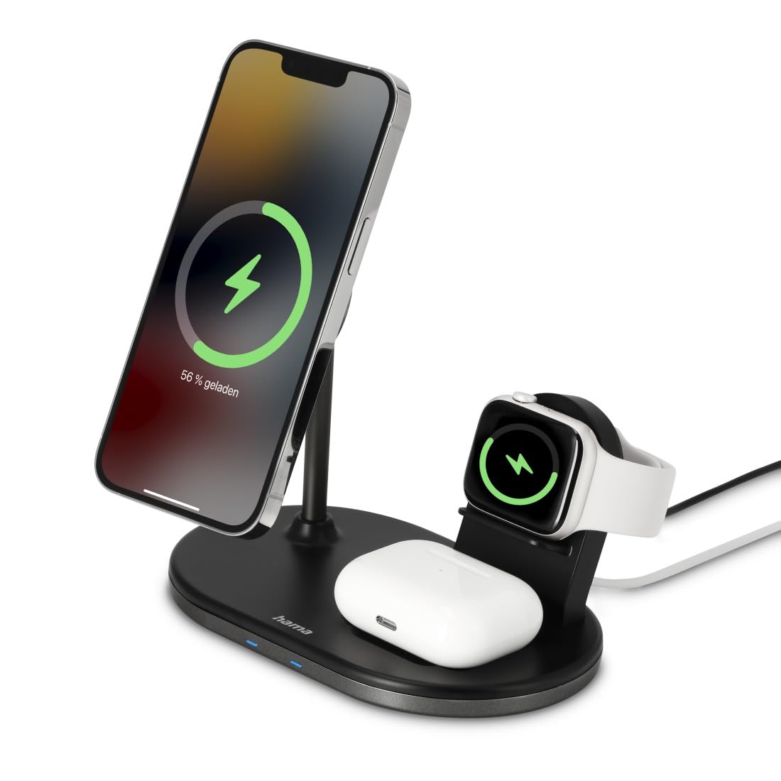 Hama MagCharge - Caricatore wireless per Apple iPhone, Apple AirPod, Apple Watch (stazione di ricarica induttiva con Quick Charge 15 W, ricarica wireless magnetica per Apple MagSafe e Hama MagLine)