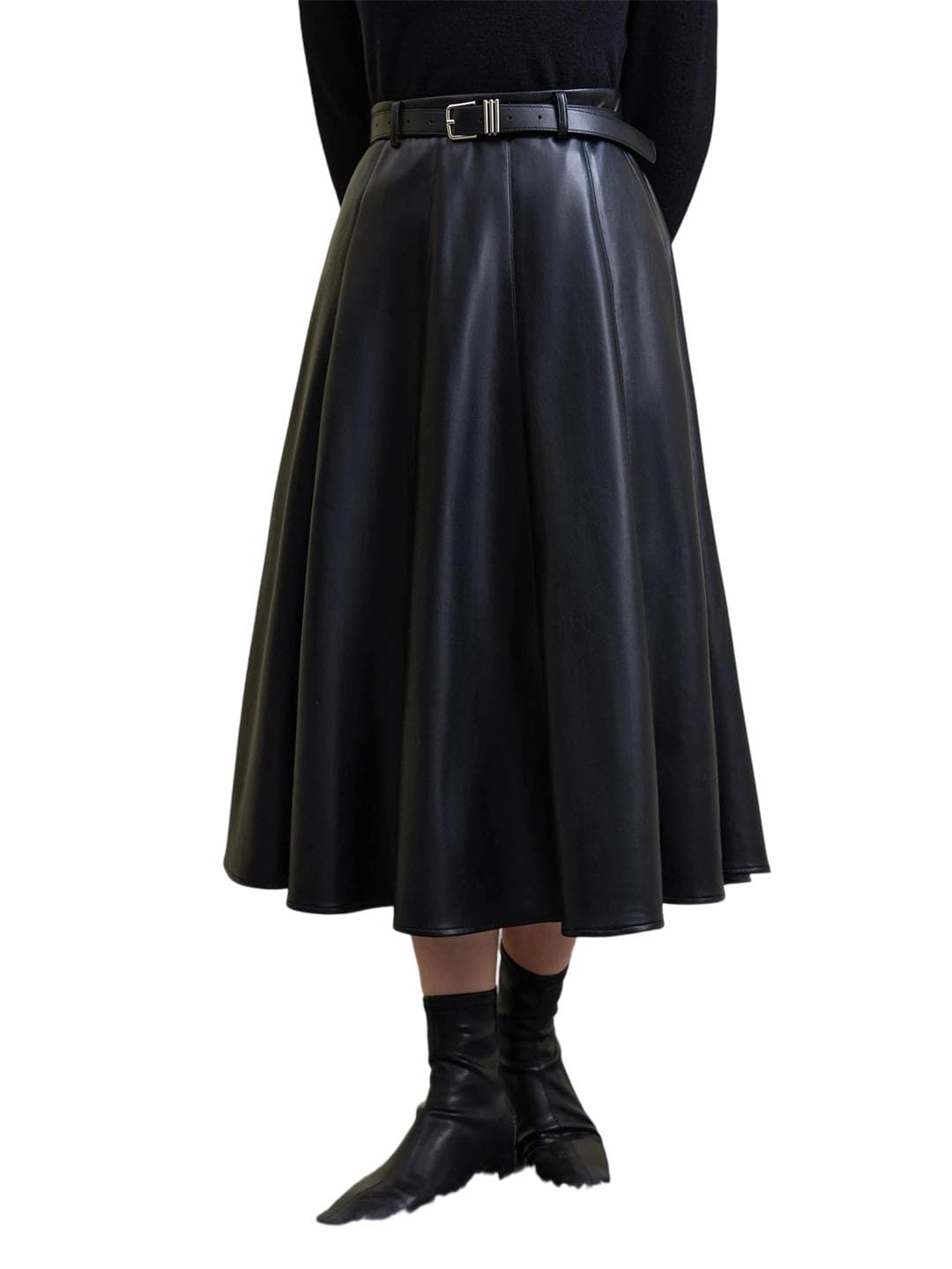 Womens Winter Office Plus Size Versatile Leather Half A-Line Skirt