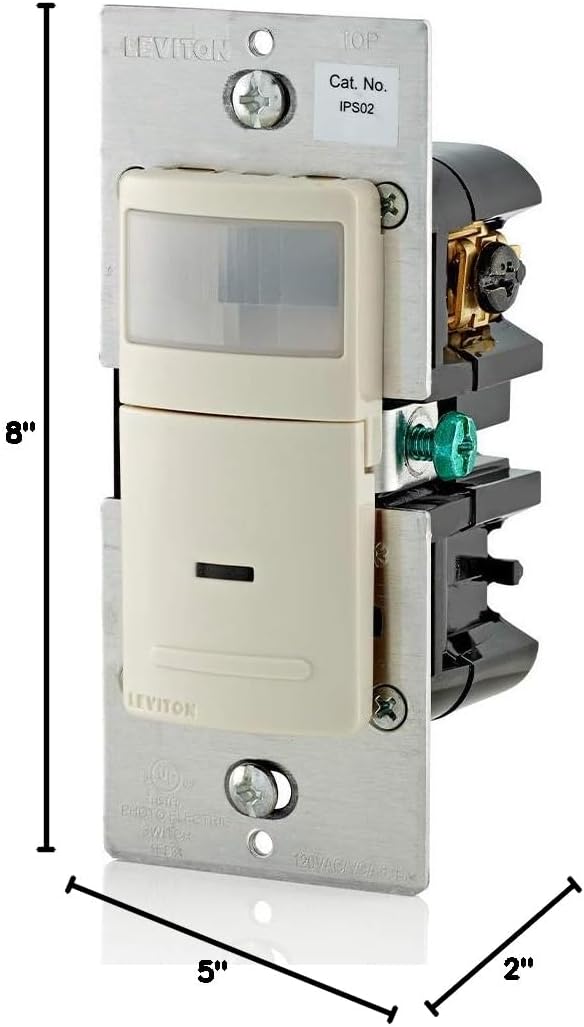 Leviton Decora Motion Sensor in-Wall Switch, Auto-On, 2.5A, Single Pole, IPS02-1LT, Light Almond