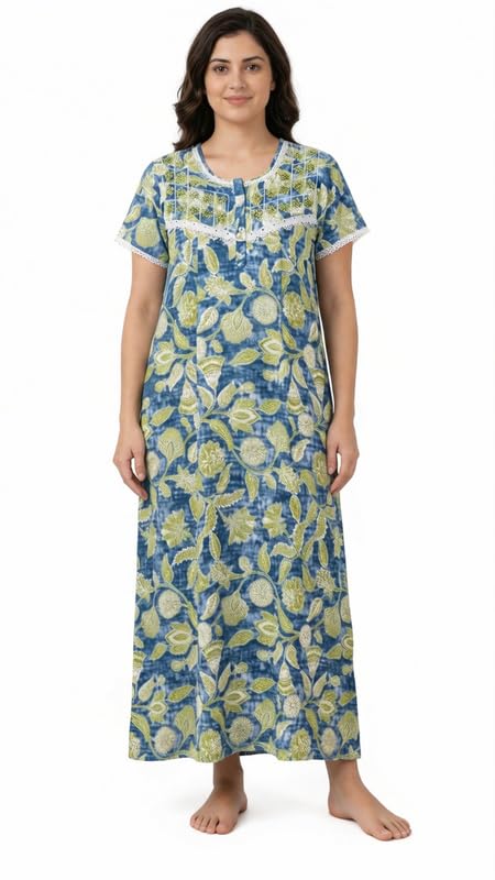 Tencel™ × Bamboo Long Nighty Maxi for Women | Ultra-Soft, Silky & Breathable Luxury Sleepwear Nightgown | Eco-Friendly Floral Night Dress with Minimal Embroidery-image-2