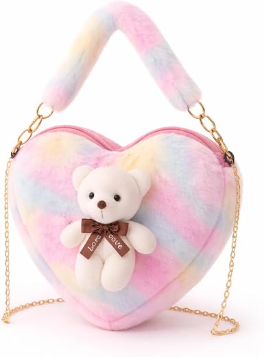 CULT FACTORY Girls Sling Bag Cute Sling Bag Combo for Kids Teddy Slingbag Mini Handbag Combo Fur Toy Bag