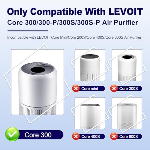 Image of Core 300 Smoke Remover Replacement Filter for LEVOIT Core 300 Core 300-P Core 300S Core 300S-P Vortex Air Air Purifier, 4-in-1 High-Efficiency Activated Carbon, Core 300-RF-SR, 2 Pack, Blue