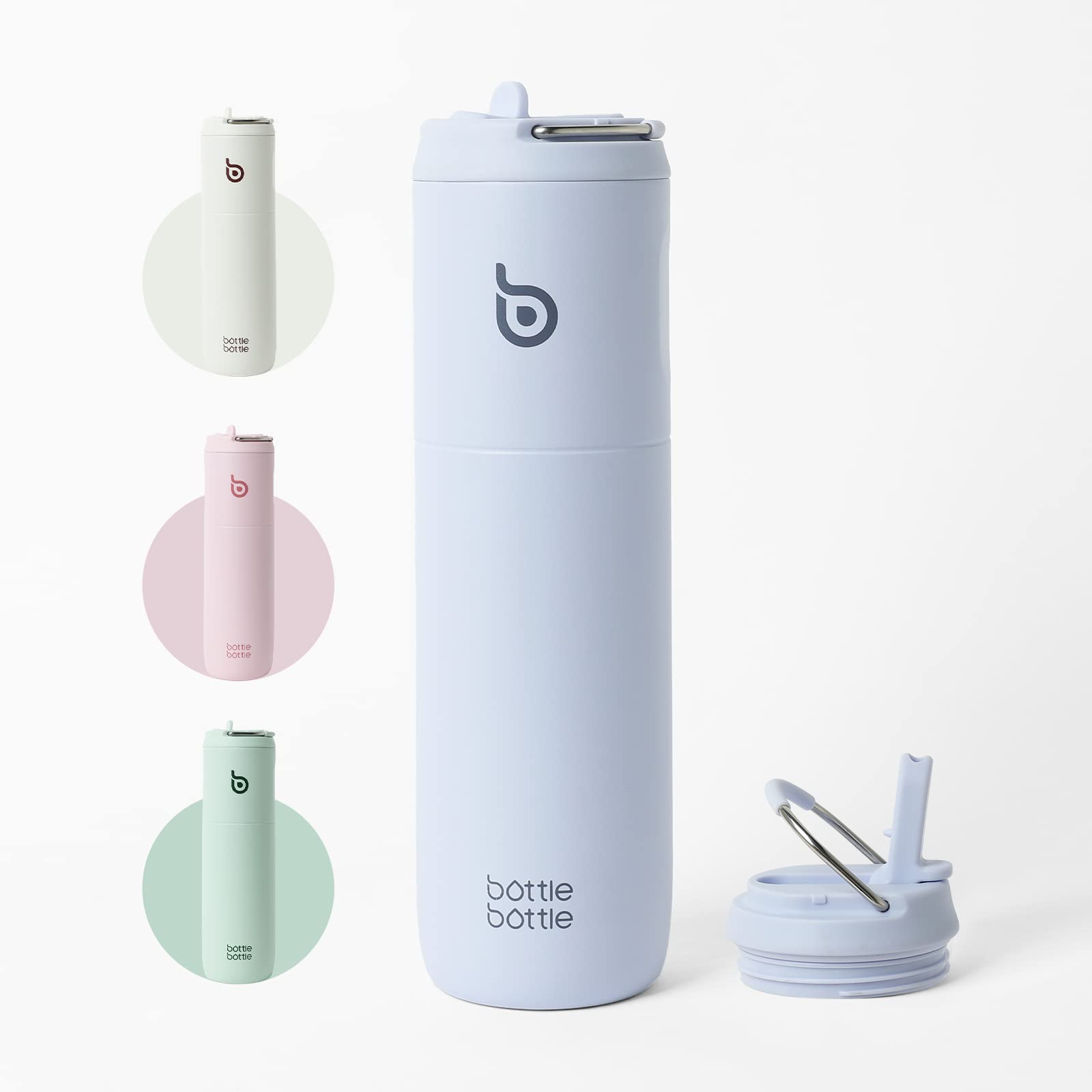 bottle bottle insulated water bottle 24oz with straw lid and handle for sports travel gym stainless steel water bottles double-wall vacuum metal thermos bottles leak proof bpa-free (light blue)