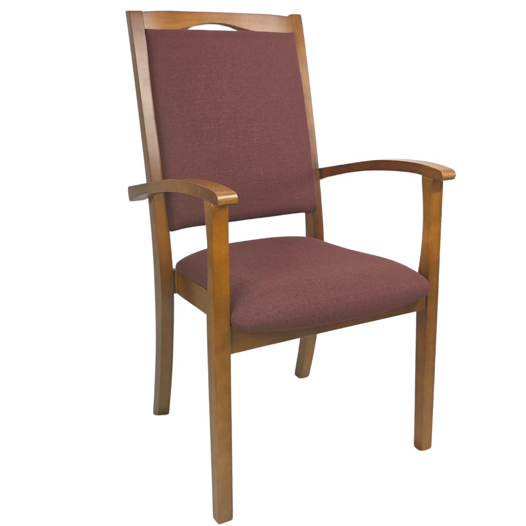 Seniorenstuhl Alexander Hochlehner Rustikal mit Armlehnen – Pflegestuhl, gepolstert, ergonomisch, fertig montiert, für Senioren, Pflege & Praxis (Polyster, Kariba Bordeaux)