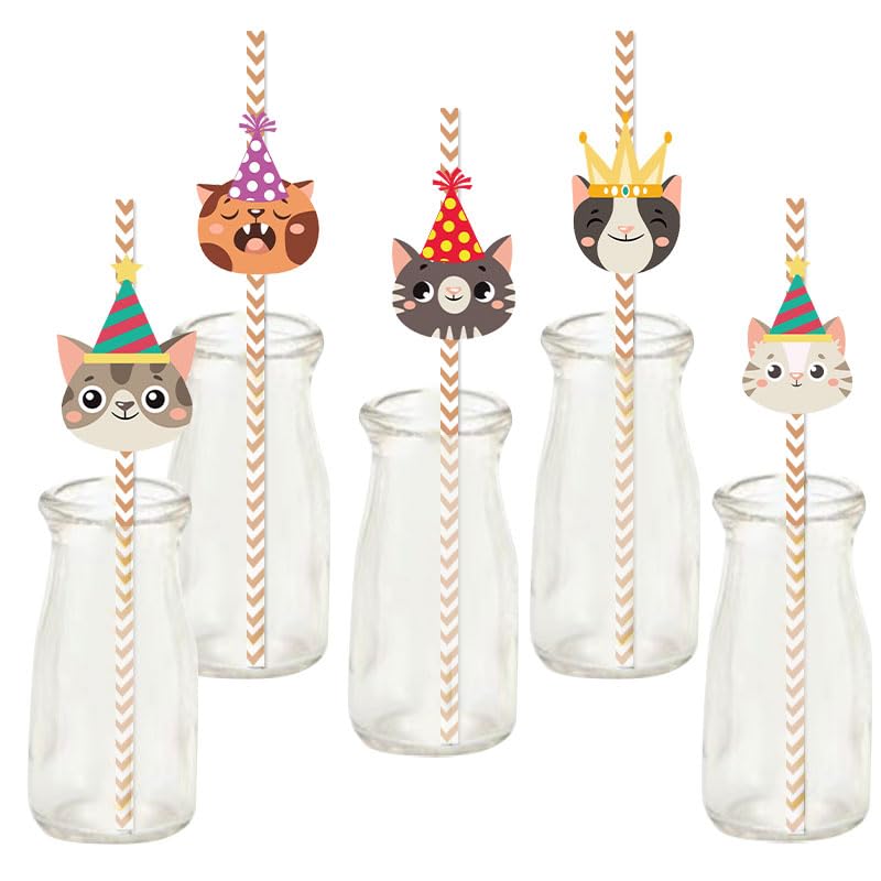 Pitillos de papel con tema de gato, 24 piezas miniatura 2