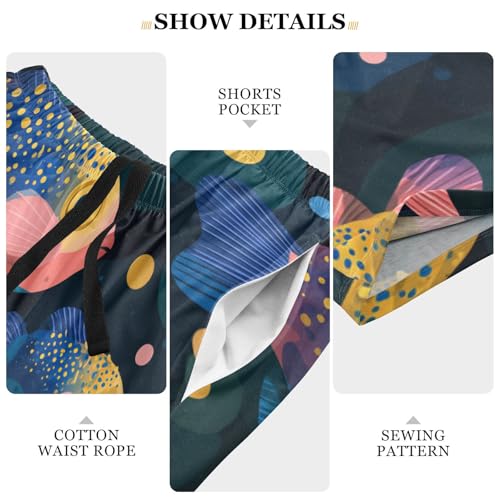 Men's Short Pajama Bottoms Cartoon Puffer Fishes Black Home Casual Sleep Pants3