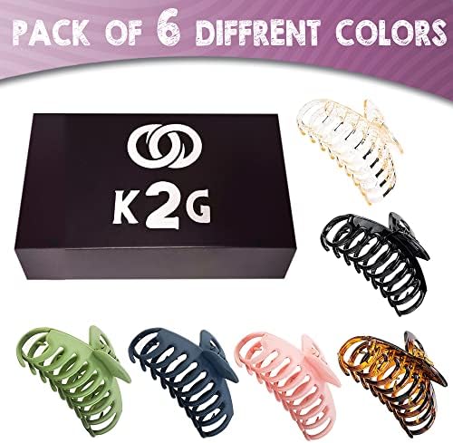 K2G Hair Claw Clips for Thick Hair - 6 Pcs 4.3 Inch, Hair Clips Women & Girls, Hair Accessories for Women Large Hair Clips for Thick Hair Large Claw Clip