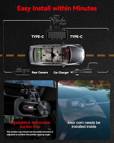IIWEY 4K+4K Dash Cam Front and Rear, Dual STARVIS w/HDR, 5G WiFi-6 (up to 20MB/s) with App, 128G SD Card Included, GPS, Dash Camera for Cars with 24/7 Parking Mode, 3.18 Inch IPS, 170° Wide Angle - Image 8