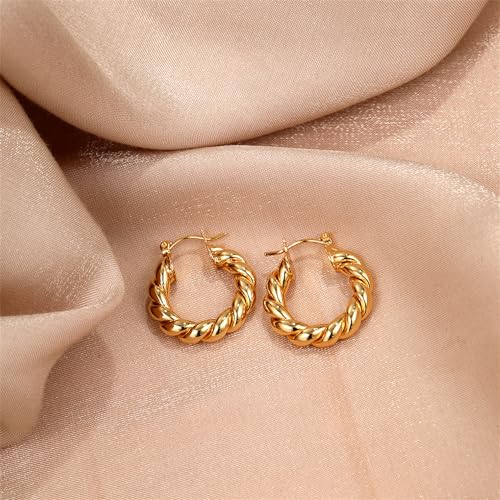 Image of Shining Diva Fashion Anti Tarnish Jewellery Celebrity Inspired 14k Real Gold Plated Simple Plain Link Chain Chunky Huggie Hoop Trendy Stylish Copper Earrings for Women Girls