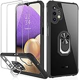 IKAZZ Galaxy A32 5G Case with Screen Protector,Samsung A32 5G Cover Crystal Clear Anti-Yellow Shock Absorption Acrylic Protective Phone Case with Kickstand for Samsung Galaxy A32 5G,Black