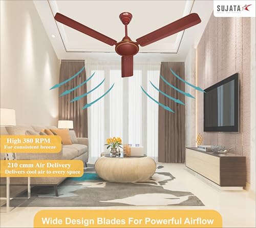 Image of Sujata Ceiling Fan | 3 Year Warranty | 100% Copper Winding, 1200mm | BEE 1 Star Rated Ceiling Fan for Living Room & Bedroom | Powerful Airflow, Energy Efficient, High Speed Performance (AL 450 Brown)