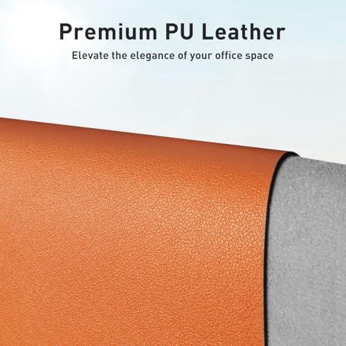 Image of Leather Desk Pad Protector,Mouse Pad,Office Desk Mat, Non-Slip PU Leather Desk Blotter,Laptop Desk Pad,Waterproof Desk Writing Pad for Office and Home (36 inch x 17 inch, Hermes Orange)