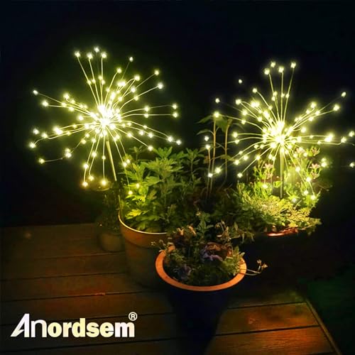 Anordsem Solar Lights Outdoor Decorative: Bendable Copper Wire with 120 LED Firework Beads - Waterproof 2 Warm Lighting Modes Yard Garden Patio - Christmas Gifts for Homeowner Over 30 by Anordsem - Image 2