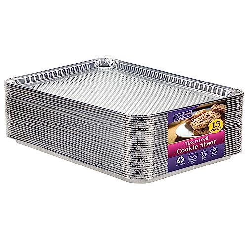 Aluminum Pans Half Size Textured Cookie Sheet 15 Count Durable Nonstick Baking Sheets 15.87″ x 11″ – Sheet Pan, Baking Tray, Cookie Sheets, Foil pans, Foil trays, Sheet Baking Pans