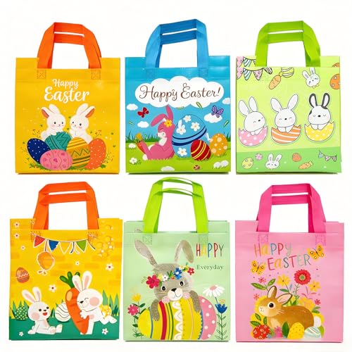 WertFix Osterbeutel-Set, 12 Stück Wiederverwendbare Ostergeschenktüten aus Vlies,12 Designs für Ostereiersuche & Festliche Dekoration (Ostern)