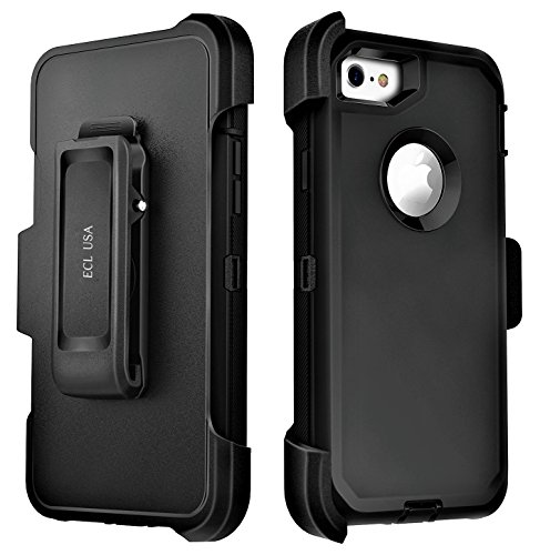 ECL The Eagle, Cover Case for iPhone 7 iPhone 8 Tough Cover with Belt Clip Kickstand Holster and Built-in Screen Protector (NOT Plus) (Black/Black)