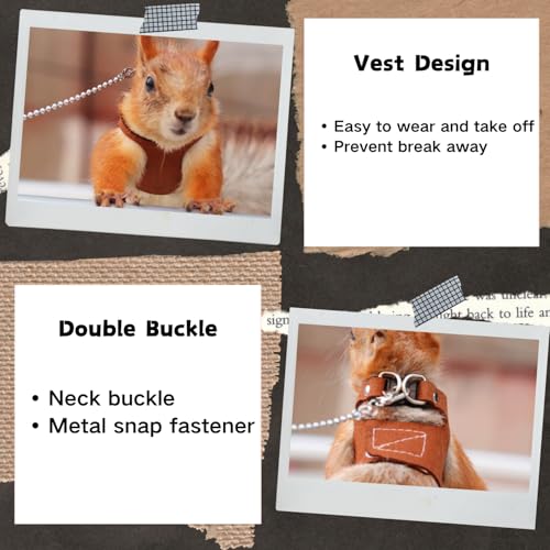Image of 3 Pack Squirrel Harness and Leash Set - Adjustable Soft Leather & Traction Rope Strap Anti-Biting Chainfor Small Pet Walk Jogging Bearded Dragon Reptile Squirrel Rat