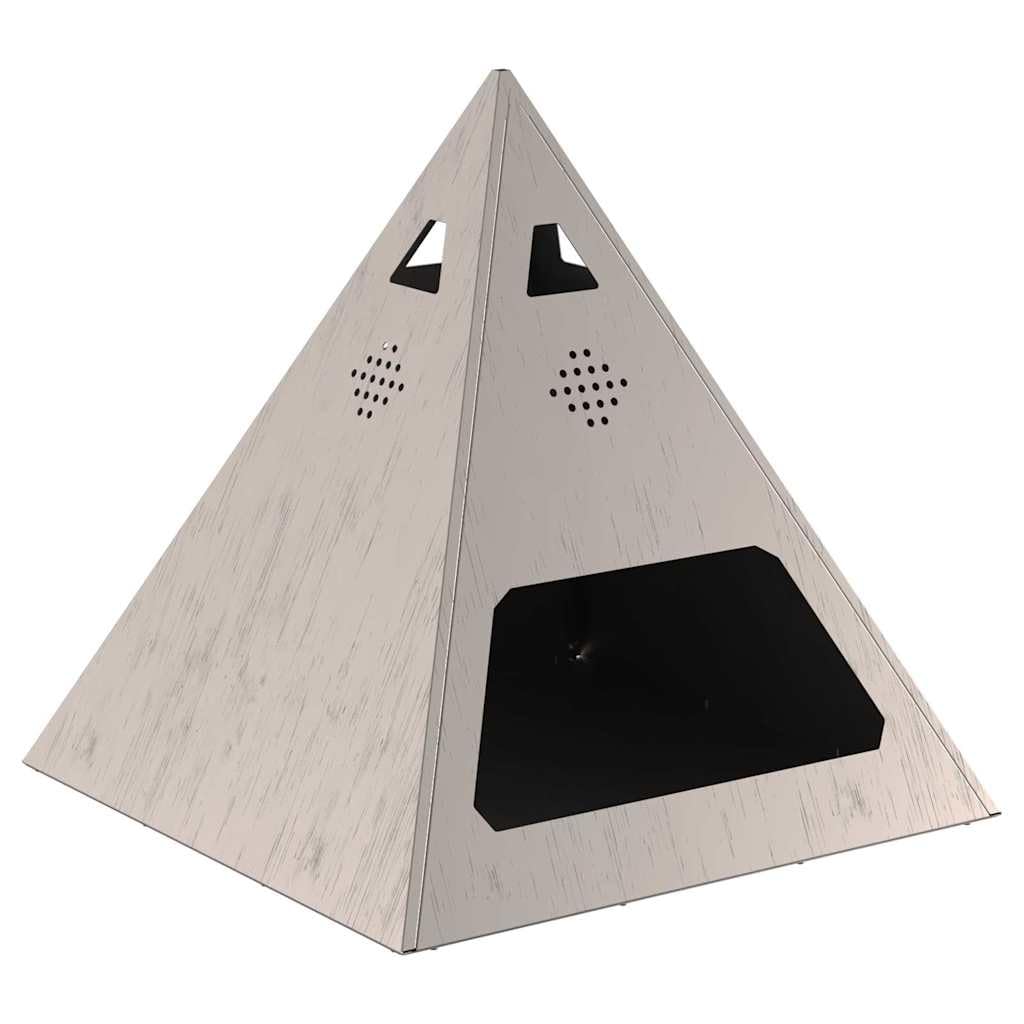 Brasero marrón de acero resistente a la intemperie, 50 x 50 x 51 cm, forma pirámide, cesta de leña para jardín y patio, circulación de aire eficiente, portátil, duradera, acogedora calidez