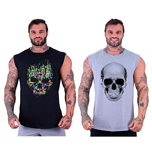 Kit 2 Regatas Machão Longline Masculina MXD Conceito Sem Manga Treino Academia Musculação Estampada (GG, Opção 04)