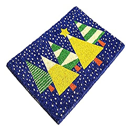 Image of Onlymat Christmas Tree Printed Modern Doormat (Multicolor) Rectangular Shaped Durable Entryway Rug Natural Coir Material with PVC Backing for Indoor and Outdoor use, 40x60 cm