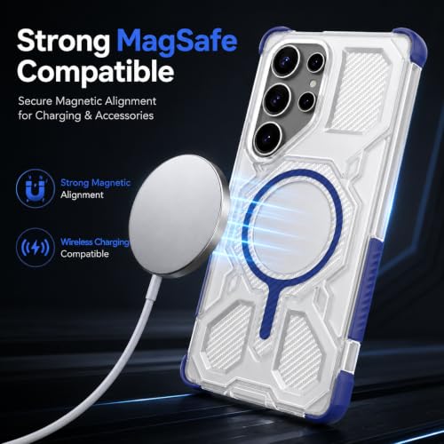 Image of MagPro Armor Grip Case for Samsung Galaxy S25 Ultra | Strong MagSafe Compatible Cover, Rugged Hybrid Protection, Hard PC Back, Soft TPU Bumper, Shockproof, Scratch Resistant | Blue