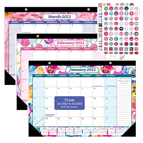2021 Desk Calendar, Wall Monthly Calendar January 2021- December 2021, Perfect for Organizing, Home or Office, Include 2 PCS Cute Planner Stickers