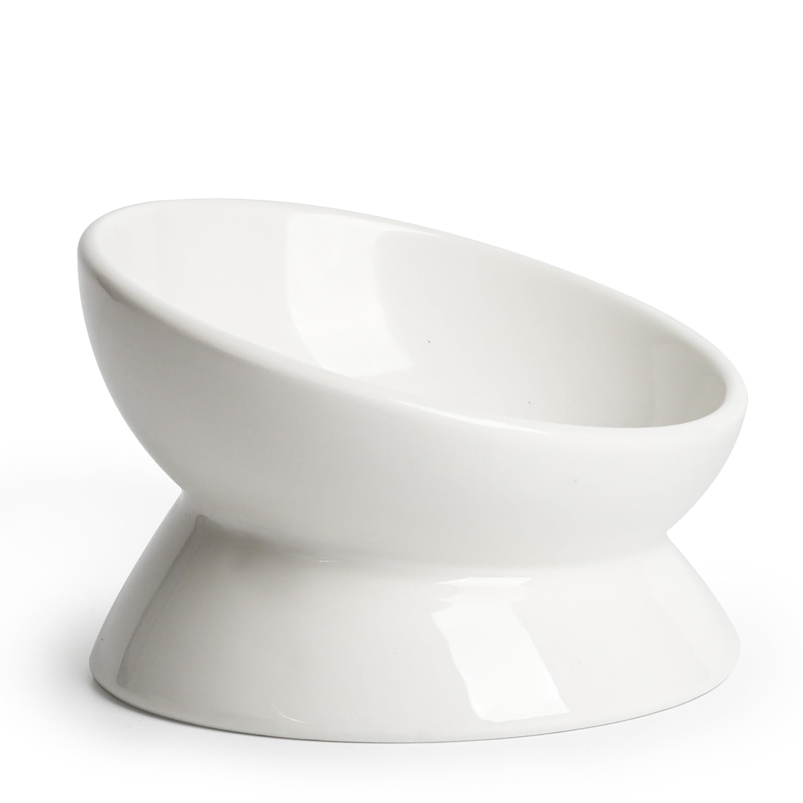 YauYik Cat Bowl Elevated Tilted - Ceramic Raised Cat Food Bowl for Cats and Small Dogs - 6 Inches Stress Free Whisker Friendly Pet Dish, Anti Vomit &