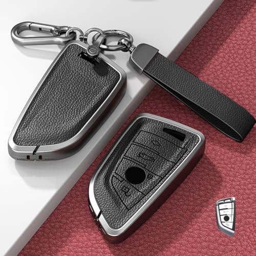 Image of Car Key Fob Shell Cover Compatible with BMW | for 2 3 5 6 7 8 Series X1 X2 X3 X4 X5 X6 X7 Z4,Metal Case Protection with Premium Leather(Black)