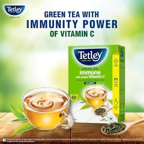 Image of Tetley Loose Green Tea Leaves 100g, Classic Flavour, Immune With Added Vitamin C, Makes 80 Cups, Long Leaf Tea, 5X Antioxidants As An Apple (Pack of 3)