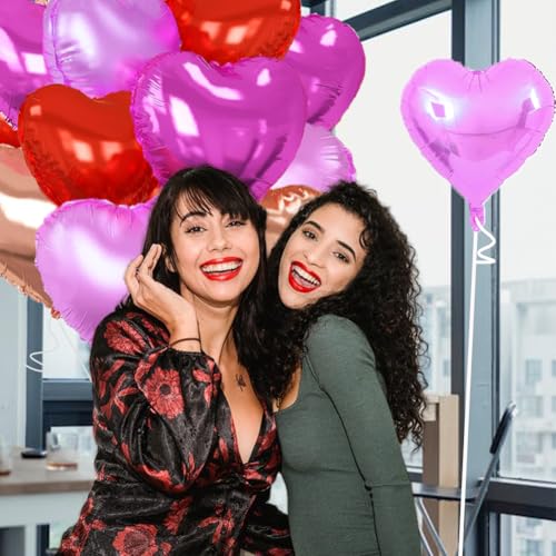 Image of Rose Gold & Red Heart Balloons，18 Inch Purple Foil Love Heart Shaped Balloons for Bridal Wedding Engagement Party Anniversary Birthday Baby Shower Valentines Decorations 12Pcs