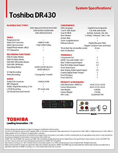 Toshiba DR430 DVD Recorder (Renewed) - Image 7