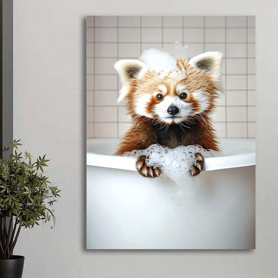 Panda roux dans la baignoire : affiche déco salle de bain amusante 60x80