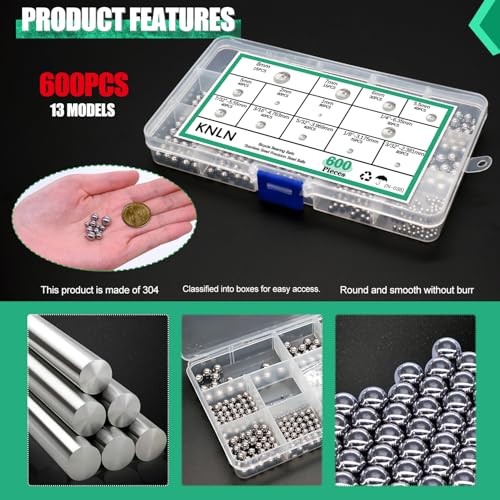 Image of KNLN /600PCS 12 Size Bicycle Bearing Balls Stainless Steel Precision Steel Balls Stainless Steel Assorted Loose Kit 1mm,2mm,5mm,5.5mm,6mm,7mm,8mm,1 /4 inch 7 /32 inch 3 /16 inch 5 /32 inch 1 /8 inch 3 /32 inch N-036-600PCS