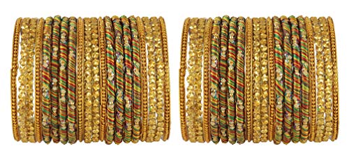 Image of NMII Glass, Silk Thread Beads with Glitter Pattern Glossy Bangle Set For Women /Girls, (Multicolour 2.4), Pack Of 40 Bangle Set