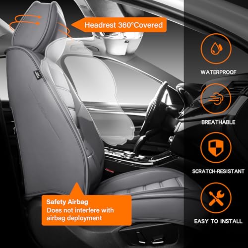 Image of MINGBRON Front Car Seat Covers, Leather Car Seat Covers, Fit for Most Cars SUV and Most Sedan Grey