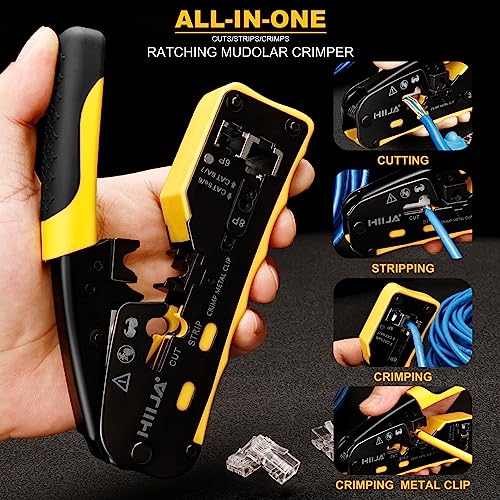 RJ45 Crimp Tool Kit Pass Through Ethernet Crimper Kit All-in-one Ratcheting Modular Data Cable Crimper Kit