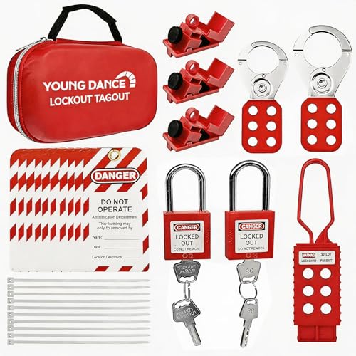 Young Dance Electrical Lockout Tagout Kit -Lock Out Tag Kits for OSHA Compliance with Hasps,Universal Circuit Breaker Locks, Loto Tags,Safety Padlock(2 Keys Per Lock) for Safe Electrical Lockouts