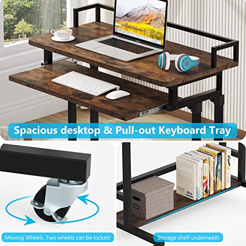 Tribesigns Compact Portable Desk With Adjustable Height,Mobile Couch Sofa Table With Pull Out Keyboard Tray And Storage Shelf For Laptop,Computer Cart For Small Space #TOP3