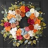 Fall Decor, Fall Wreaths for Front Door, 22 Inch Fall Door Wreath Indoors Outdoor Decor with Hydrangea, Dahlia, Autumn Wreaths, Fall Decoration for Home Porch Wall Decor, Thanksgiving Wreath Decor