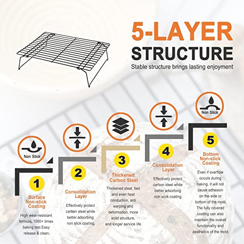 Chefmade Baking And Cooling Rack, 13.5-Inch Non-Stick Stackable Collapsible Rectangle Wire Rack For Oven Baking (Black) #TOP2