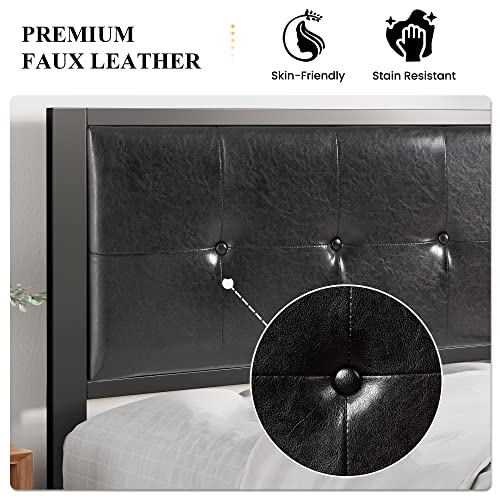 Sha Cerlin Faux Leather Platform Bed Frame with Metal Slats, Button tufted Square Stitched Headboard, No Box Spring Needed, Easy Assembly, King