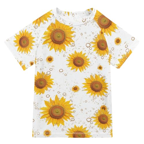 Funny Sunflower Star White Kids Bathing Suits Girls UV Protection Rashguard Girls Swimwears Youth Sports Tshirts for Kids Boys 4T