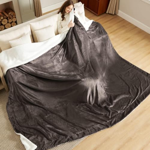 Image of Bedsure GentleSoft Sherpa Fleece Cal King Blankets for Bed, Non-Heated, Thick and Warm Oversized Throw for Women and Men, Soft Fuzzy Plush Large Blanket for Winter, Brown, 112x98 Inches