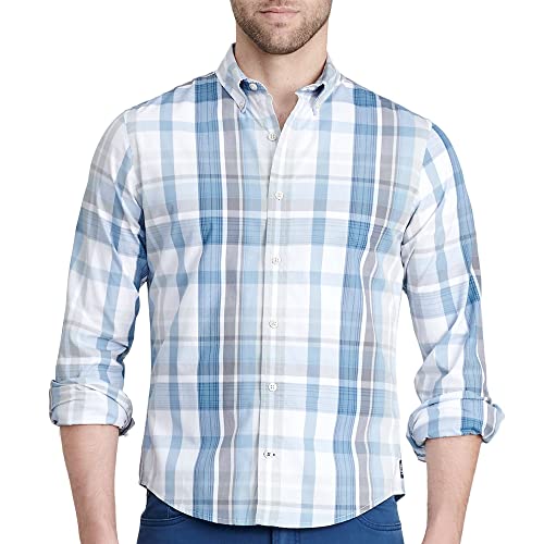 Chemise boutonnée à manches longues homme anti-plis style écossais bleu multicolore taille L