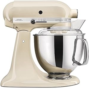 KitchenAid Batidora amasadora – Artisan – Robot de Cocina con Cabezal Inclinable – Amasadora con 5 Accesorios y 2 Bolsas de Acero Inoxidable – 4,8 L y 3 L – Crema