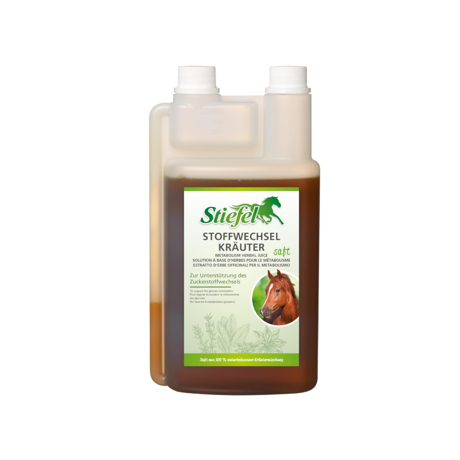 Stiefel Sok z ziół metabolicznych, dwupak, 2 x 1 l, płynna karma uzupełniająca dla koni, pomoc w wykorzystaniu węglowodanów, bez barwników