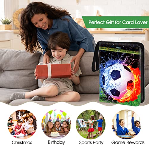 Soccer Card Binder With Sleeves, 400 Pocket Soccer Card Holder For Trading Cards, 4 Pocket With 50 Removable Sleeves Zipper Book Folder Collector Album 3 Ring Binder Organizer Storage Boys Kids Gift #TOP3