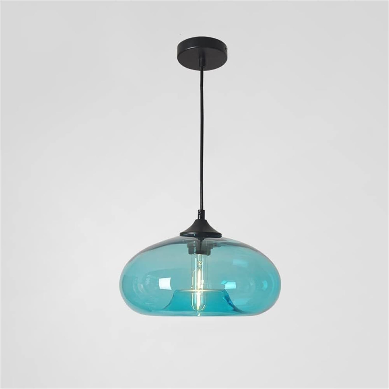 HUAYUSEDF Elliptical Clear Glass Pendant Lamp Chandelier Hanging Lighting Ceiling Fixture for Kitchen Island Sitting Room Study(Blue)