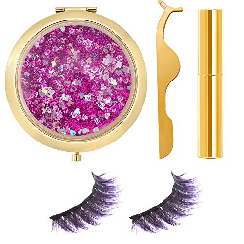 Colored Lashes Magnetic Eyelashes with Eyeliner & Tweezers & Flowing Star Box,Reusable Gradient Color Fake Eyelash (Purple)