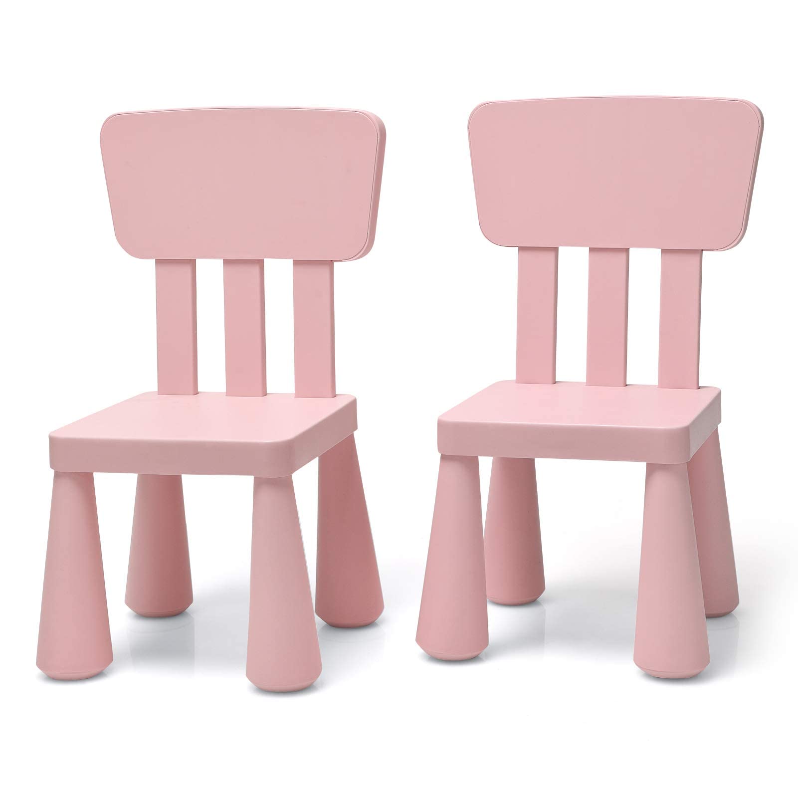 GYMAX Set Tavolino per Bambini con 2 Sedie di Plastica, Tavolino e Sedia per bambini, per Mangiare, Leggere, Dipingere, Adatto a 1-7 Anni (Rosa)